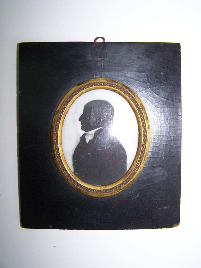 An early 19th century hand colored Silhouette of Captain Ahira Waterman dated 1827
